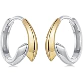 WOSTU 14K Gold Plated Two-Tone Oval Hoop Earrings for Women, Water Drop Design Lightweight Huggie Earrings,925 Sterling Silver Posts Double Drop Chunky Hoops Hypoallergenic Ear Buckles