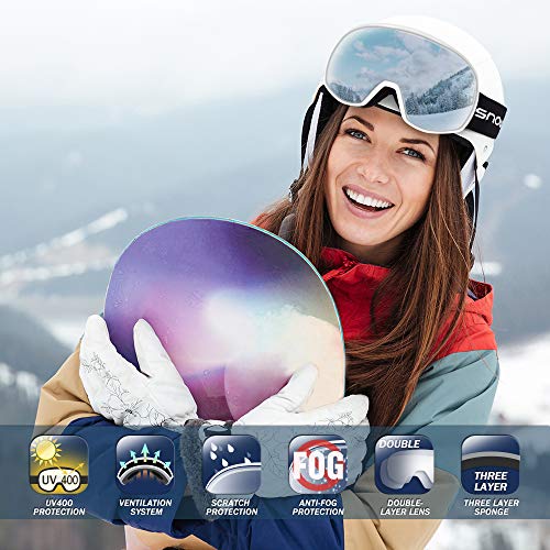 Snowledge Ski Goggles Snowboard Snow Goggles for Men Women OTG Snowboard Goggles with 100% UV Protection Anti-Fog Dual Lens Skiing Goggles Helmet Compatible - Thumbnail 4