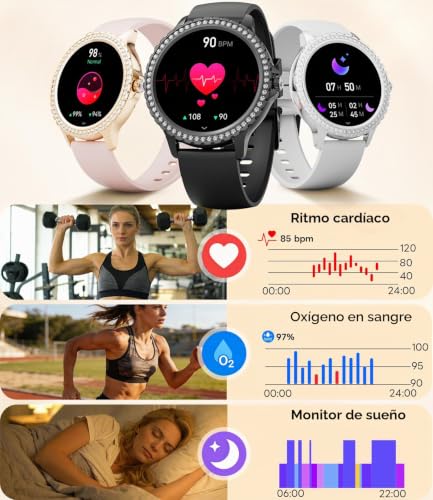 Women's Smart Watch with Diamonds, 1.32 Inch Smartwatch Women with Bluetooth Calls, Heart Rate/Sleep Monitor, 500 + Dials, IP68, 110+ Sports Modes for Android and iOS, Rose Gold