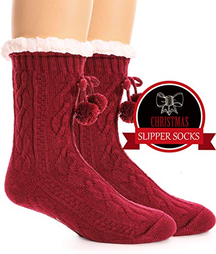 image for EBMORE Womens Fuzzy Slipper Socks Warm Thick Knit Heavy Fleece lined F