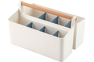 Vidifor Large Portable Basket with Handle, Plastic Craft Storage Organizer Caddy Tote with Adjustable Divided for Makeup Art Supplies, Sewing, Colored Pencils-Blue