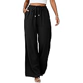 UMIPUBO Womens Linen Pants High Waisted Wide Leg Trousers Summer Palazzo Casual Pant Flowy Drawstring Beach Pants
