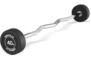 Mikolo Fixed Barbell, Pre-Loaded Weight EZ Curl Bar, PVC Barbell Weight Set for Strength Training and Weightlifting