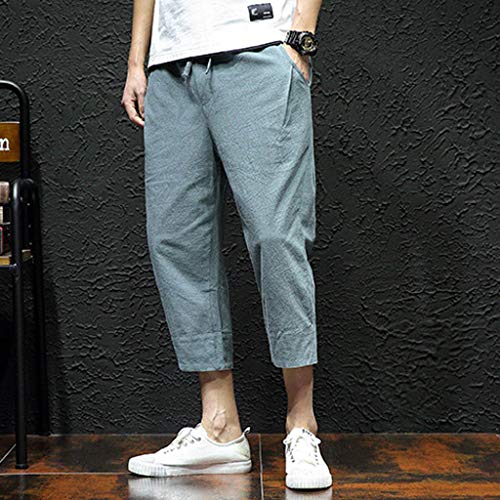 Allywit Men's Loose Fit Elastic Waist Patchwork Shorts Harem Capri Pants Lounge Linen Harem Pants Big and Tall Green
