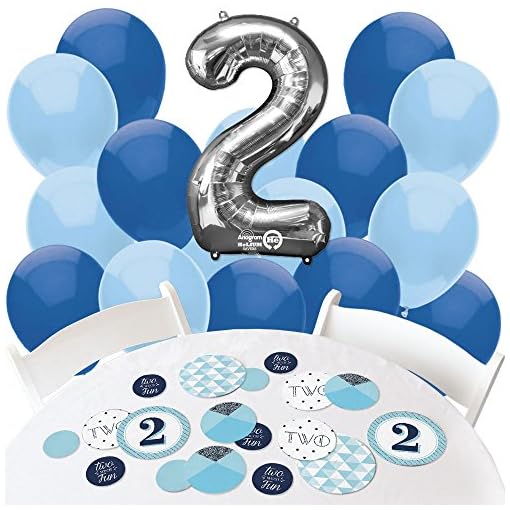 Two Much Fun - Boy - Confetti and Balloon 2nd Birthday Party Decorations - Combo Kit