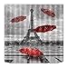 LB Paris Eiffel Tower Shower Curtain Raining Red Umbrella European French City Landscape Shower Curtain Fabric Bathroom Decor with Hooks,69 x 72 Inch