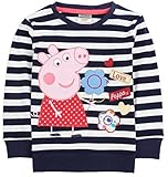 Girl Peppa Pig Embroidery Cartoon Spring/fall T-shirt, , Cotton,navy,1-6y