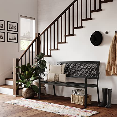 Grand Patio Outdoor Bench Garden Bench with Armrests Steel Metal Bench