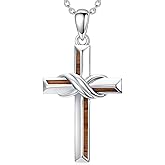 Dorunmo Wooden Cross Necklace 925 Sterling Silver Infinity Wooden Cross Pendant Unique Religious Jewelry Gifts for Women Men