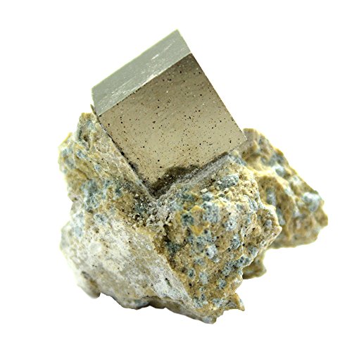 1 (ONE) Pyrite Cube in Matrix - Natural Stones Pyrite Cube Embedded in Stone - RP Exclusive COA