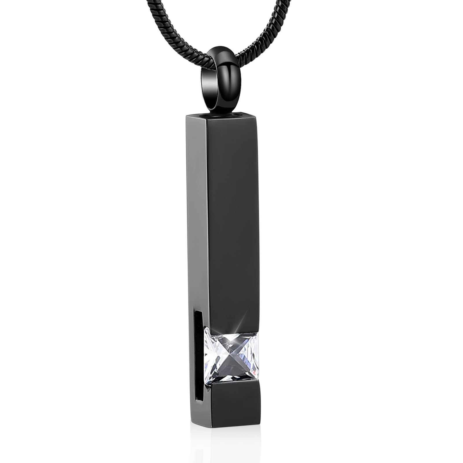 Crystal Cremation Urn Jewelry Cube Memorial Ashes Necklace Pendant Keepsake- Black Birthstone Series