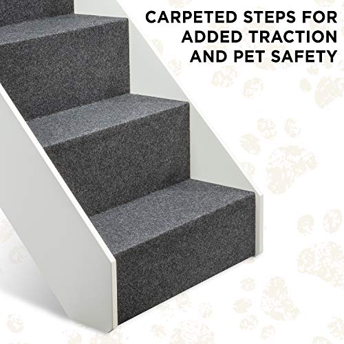 Arf Pets Wood Dog Stairs, 4 Levels Height Adjustment Wide Pet Steps, Foldable, White - Thumbnail 2