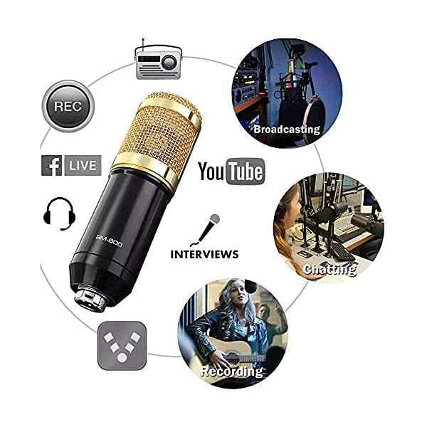 HCFSUK FHISD Kondensator Mikrofon Set, BM-800 Professional Mikrofon-Kit mit V8 Live-Soundkarte Boom Arm Shock Mount für… – Bild 4