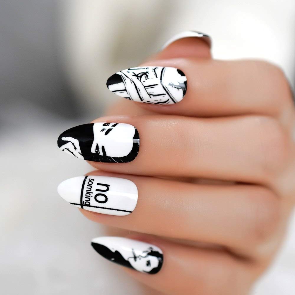 Amazon Com Coolnail Classic Black White Drawing Stiletto False Amazon Com Coolnail Classic Black White Drawing Stiletto False