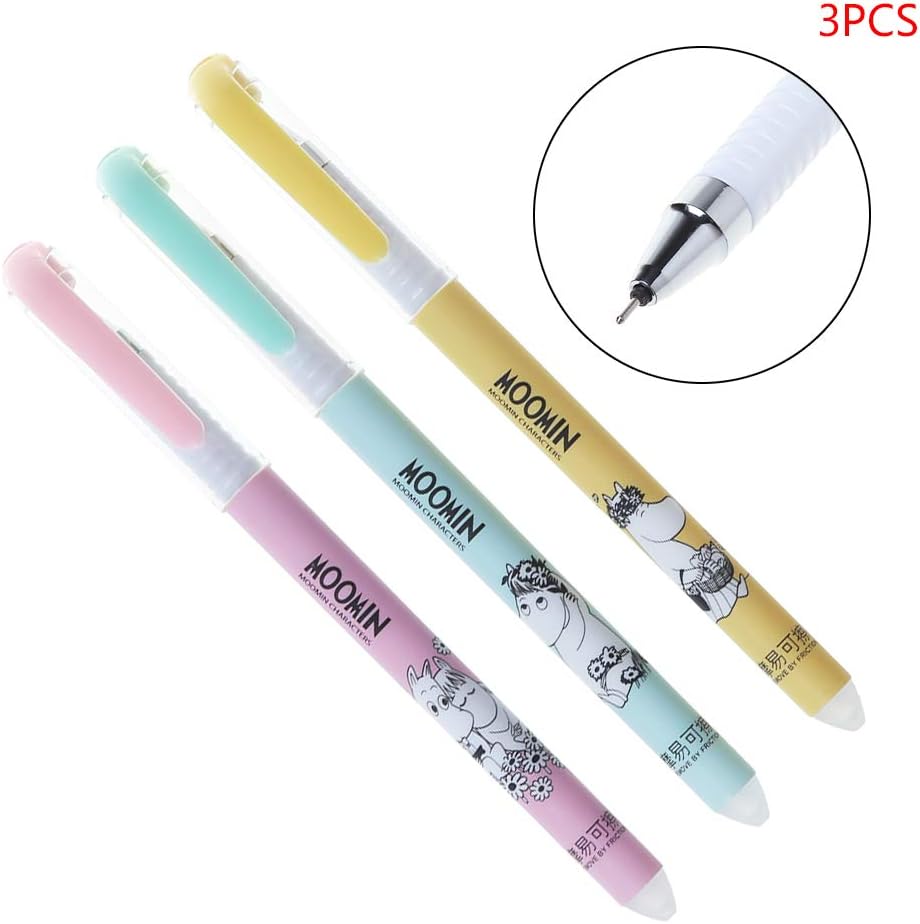 Fysless Erasable Gel Pens,3pcs 0.38mm Kawaii Erasable Pen Blue Black Magic Gel Pen School Office Writing Kids Gifts (Black)