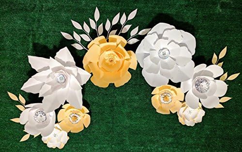 Paper Flowers for Backdrops - Includes 9 Paper Flowers and 12 Paper Leaf Branches - Fully Assembled
