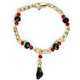 RC & J GENERAL 14KT GP BLACK HAND LUCKY CHARM EVIL EYE BRACELETE 5" - AZABACHE MAL DE OJOS BRAZALETE DE 5"