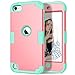Hocase Compatible with iPod 6th/5th Generation Case, 3 in 1 Heavy Duty Shock Absorbent Silicone Hard Plastic Full Body Protective Case - Pink/Teal Green