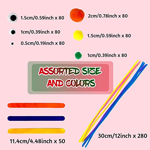 LOKiVE Craft Pipe Cleaners,280 Pcs Chenille Stems Pipe Cleaners Craft Bulk Pipe Cleaners 120 Pair Googly Eyes Rainbow Wooden Popsicles DIY Art for Kids Crafts