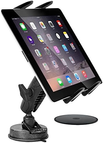 Tablet Car Mount, DigiMo Windshield Holder or Dash Car Tablet Mount Holder for Apple iPad Pro 9.7/10.5/11/12.9 Tablet w/Anti-Vibration 3M Pedestal & Swivel Cradle (use with or Without case)