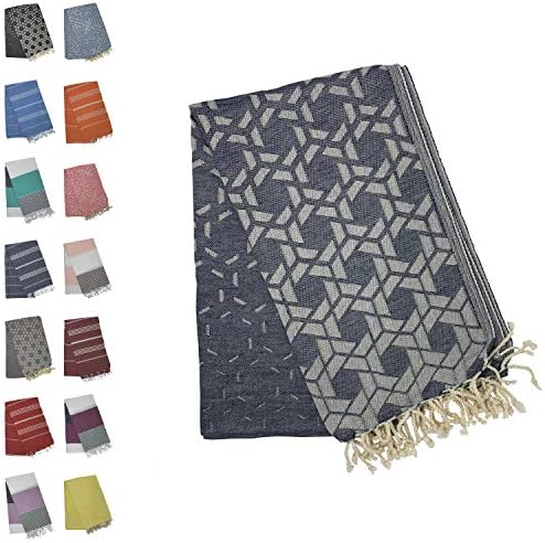 Holm 100% Turkish Cotton Peshtemal Towels - Best Oversized (39x70) Pestemal Luxury Towel for Travel, Beach, Home Bathroom, Fouta, Picnic, etc (Hexagon Navy)