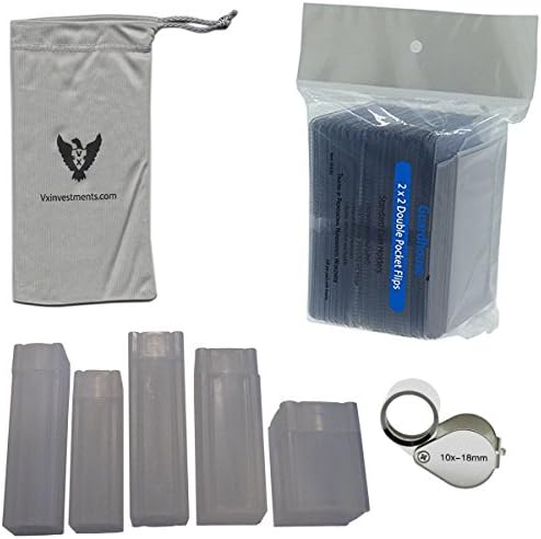 Vx Investments Deluxe Coin Collecting Starter Kit. 100 Archival Quality Coin Flips, 5 Assorted Coin Tubes, A Professional Jewelers Loupe, and a Custom VX Coin Pouch