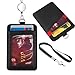 Lanyard with ID Holder Retractable, Leather Card Holder with Neck Lanyard and metel Retractable Badge Reel with 32 inches Retractable Cord for Cruise Travel, Daily Work（Black+Silver+red）