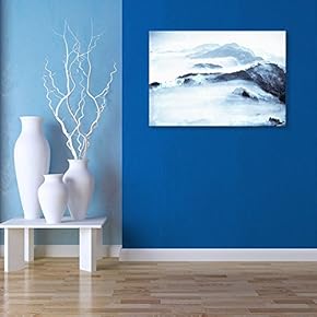 Canvas Wall Art - Black and White Landscape with Mountains in The Fog - Giclee Print Gallery Wrap Modern Home Art Ready to Hang - 12