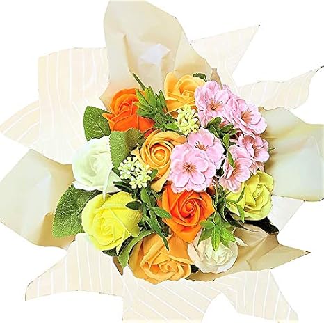 Amazon Bioフレグランスソープフラワー Newスタンディング桜ローズブーケ ローズ12輪 商品 クリアバック ギフトボックス付 お祝い 記念日 お見舞い 母の日 ブライダル パーティー プレゼント 桜ローズ オレンジ プリザーブドフラワー オンライン通販