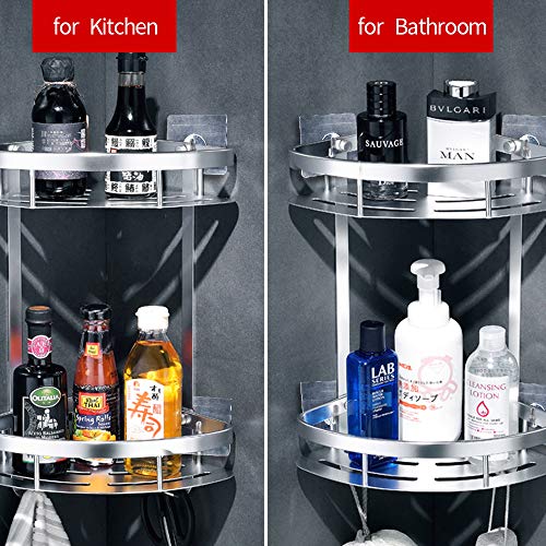 Estantes para Ducha, Entramado de baño, Estantes de baño de Aluminio Espacial Perforado, con Gancho para Colgar, Organizador de Ducha 2 Niveles，para Champú y Gel De Ducha (Doble capa plateada1)