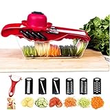 Mandoline Vegetable Slicer Cutter Chopper,JungleArrow 6 in 1 Interchangeable Blades with Peeler with Food Catch Tray