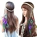 ZWZCYZ Women Girl Indian Vintage Boho Gorgeous Peacock Jade Purple Brown Feathers Hair Band Suede Braided Headband Tie