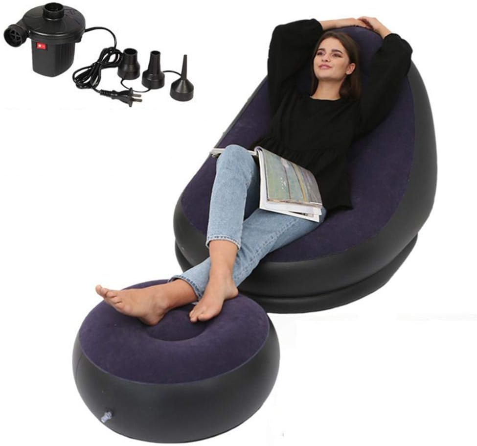 Whewer Lazy Inflatable Sofa Set Flocking Inflatable Lounge Chair and Ottoman Soft Inflatable Stool Portable Blow-up Seat Leg Rest Beanbag