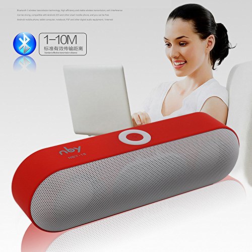 Huangou Portable Wireless Bluetooth Speaker,3D Stereo Super Bass Speakers Sound System (Red, 190mm×55mm×60m)