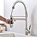 VCCUCINE Best Modern Commercial Brushed Nickel Stainless Steel Single Lever Pull Out Sprayer Kitchen Faucet, High Arch Spring Pull Down Kitchen Sink Faucet
