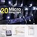 Micro LED 20 Cold White Lights with Timer, Battery Operated on 7.87ft Long Silver Color Ultra Thin String Wire
