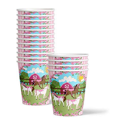 Lovely Pink Horse Birthday Party Supplies Set Plates Napkins Cups Tableware Kit for 16 - Thumbnail 5