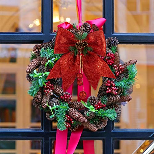 Alphatool 4pcs Red Christmas Decorative Bows with Pinecone for Wreath Garland Treetopper Christmas Tree Gifts Party Home Indoor or Outdoor Holiday Decorations (Red, 10W12L) - Thumbnail 4