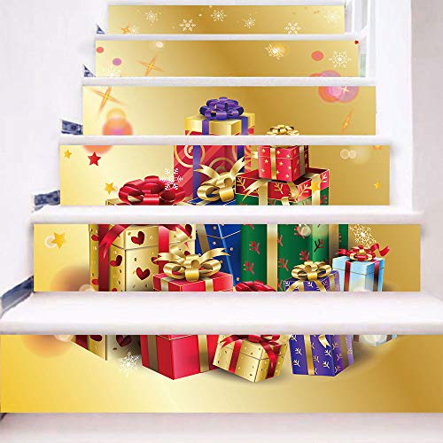 3D Christmas Pgojuni Simulation Stair Stickers Waterproof Wall Stickers DIY Wall Stickers Removable Wallpaper Home Decor 1Roll=6pc (G)
