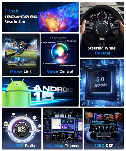 VECHTEL 4G+64G Car Radio Android 15 for Ford Focus Fiesta C/S-Max Transit Galaxy Mondeo Connect, 7'' Touch Screen with CarPlay Android Auto Wireless GPS Wi-FI USB Type-C Bluetooth FM RDS Camera