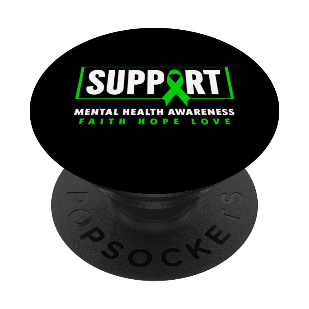 Support Mental Health Green Ribbon Mental Health Awareness PopSockets Swappable PopGrip
