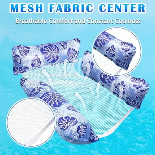 2 Pieces Inflatable Pool Mattresses, 4 in 1 Adult Swimming Pool Buoy, Versatile Floating Hammock with Floating Chairs, Inflatable Hammock Net, Adult Accessory, for Beach Holiday