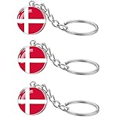 LLBFHH 3 Pcs Denmark Flag Key Chain,Cool Keychain for Car Keys, Stainless Steel Keyrings & Keychains,Used for Home Decoration, Jewelry Hanging Decorations.