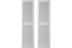 Builders Edge 14.5 in. W x 64 in. H Builders Edge, Standard Cathedral Top Center Mullion, Open Louver Shutters, Includes Matching Installation Spikes (Per Pair), 001 - White