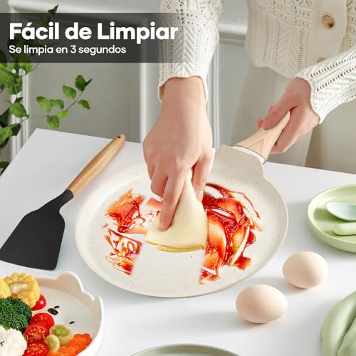HEEDU Juego de 10 Ollas y Sartenes Antiadherentes, Batería de Cocina, Juego de Utensilios de Granito, Apto para Todas las Estufas, con Sartenes y Cacerolas (Blanco)