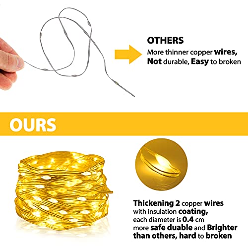 Solar String Lights Outdoor Waterproof, Solar Fairy Lights with 8-Lighting Modes, Cooper Wire PVC Covered, Decoractive Lights for Garden Party Wedding Christmas (2-Pack, 200-LED, 72ft, Warm White)