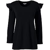 Lands' End Women's 3/4 Sleeve Ruffle Shoulder Top