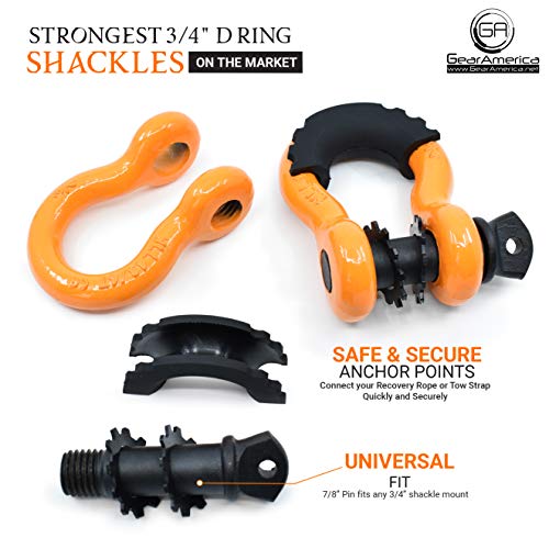 GearAmerica Off-Road Recovery Kit | Tow Strap + Tree Saver + Heavy Duty Snatch Block Pulley + Orange D-Ring Shackles + Winch Line Dampener Bag + Recovery Gloves | Ultimate 4x4 Winching Accessories - Image 6