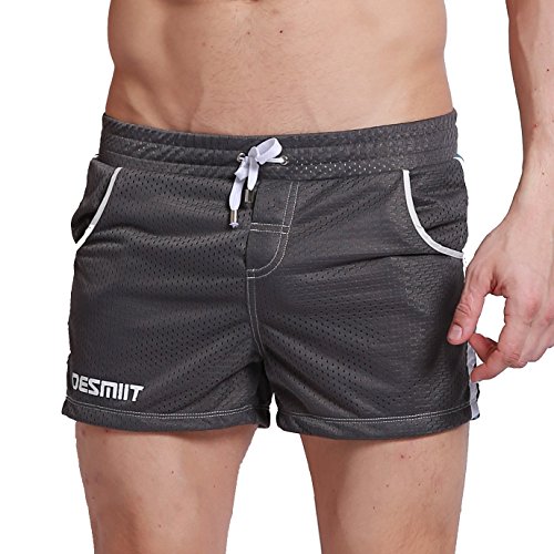 DESMIIT Men's Mesh Pocket Short Gray US Medium Asia XL Waist:33