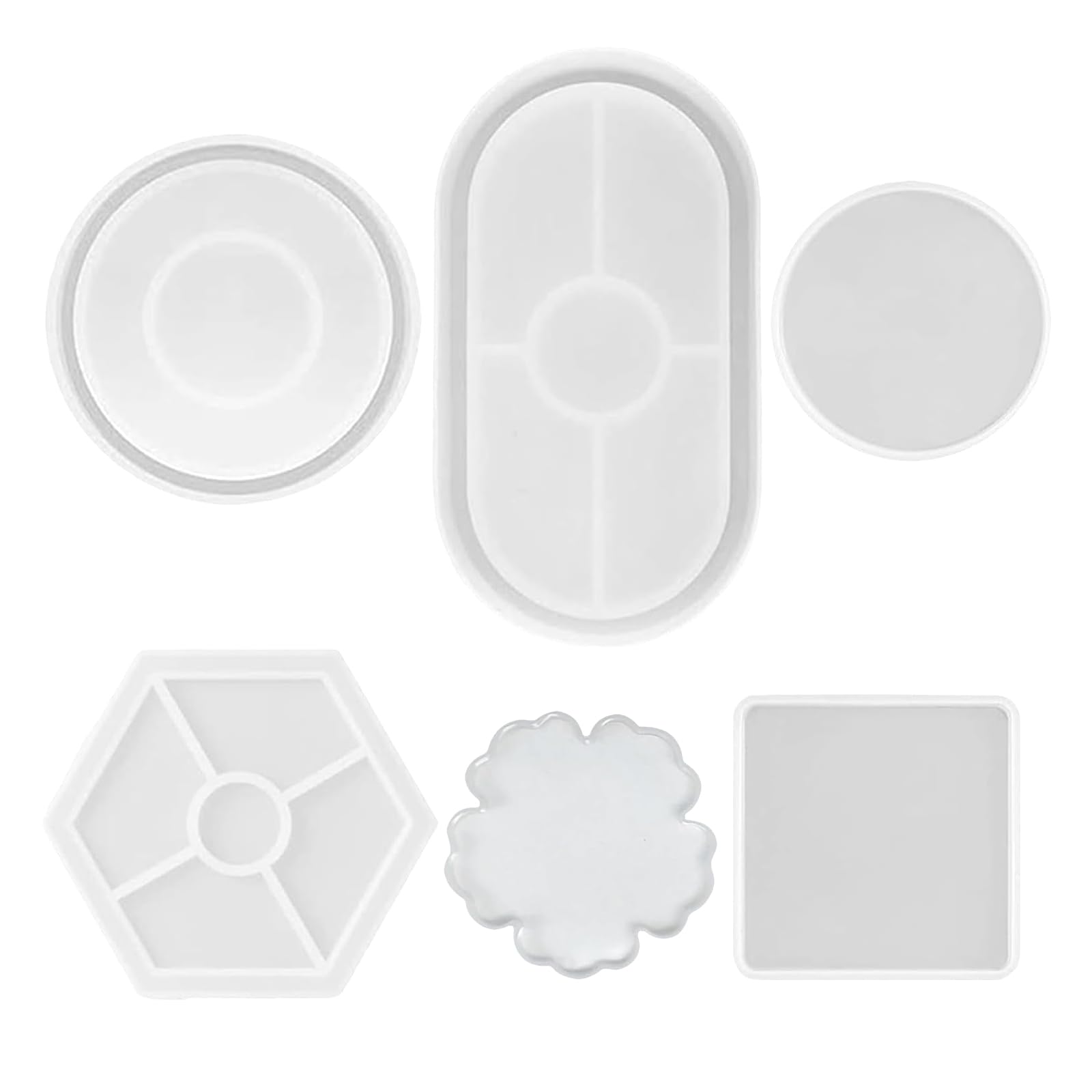 Silicone Mould Tray, Pack of 6 Silicone Mould Coasters, Silicone Mould Tray Coasters, for DIY Tea Tray, Fruit Tray, Crafts, Home Decoration (White)